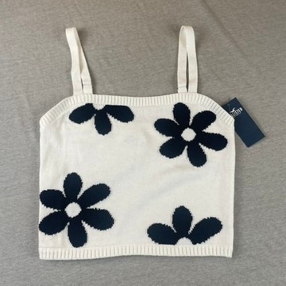 New Hollister Knit Tank White & Black Flowers NWT S Shirt Top